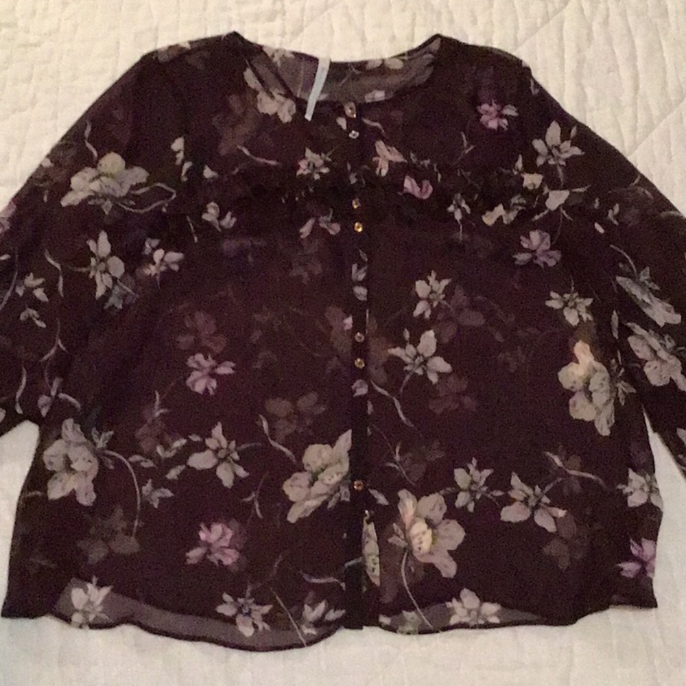 Women’s size lg sheer button ruffle sleeves top